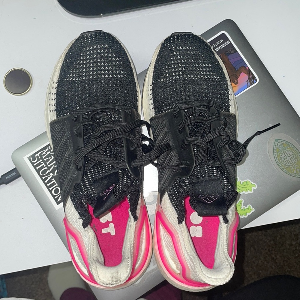 Womens adidas UltraBoost 19 Sneakers Black/Wh/Pink Running Shoes EF1625